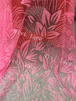 D490 # 5yards ružová kvetinová lepené tlač lesk čistý tylu oka textílie, čipky pre pílenie / večerné šaty/štádiu