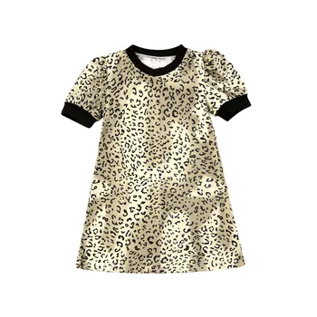2020 Módne Leopard Deti, Dievčatá Šaty Krátke Lístkového Rukáv Tlačiť Kolená Dĺžka-Line Šaty letné Priamo sundress Oblečenie 1-6T