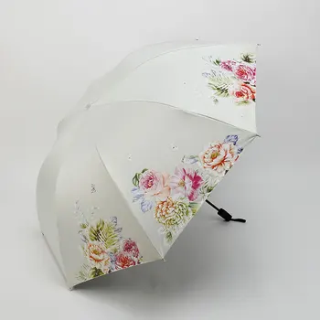 Čierne plastové dážď a dážď s dvojakým použitím, dáždnik na ochranu pred slnkom tri-fold slnečník osobnosti