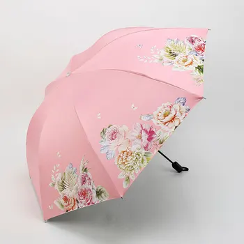 Čierne plastové dážď a dážď s dvojakým použitím, dáždnik na ochranu pred slnkom tri-fold slnečník osobnosti