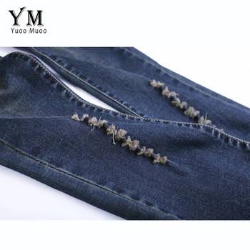YuooMuoo Nové High Street Fashion Jeans Žena Jar Členok-dĺžka Džínsové Nohavice Prané Slim Asymetrické Obličkového Nohavice, Džínsy Femme