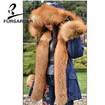 FURSARCAR Nový Štýl 2020 Reálny Kožušinový Kabát, Vetrovka Ženy S Veľkým Zlato Fox Kožušiny Golier A Manžety Zimné Luxusné Hrubé Teplé Kožušiny Vetrovka