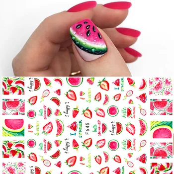 1pc 3D Nail Jazdca Letné Ovocie Obtlačky Lepidlo na Nechty Umenie Nálepky Melón/Jahoda/ Tropických Flamingo Nálepky na Nechty, Zábaly