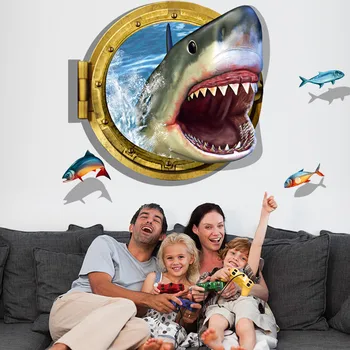 QT-0106 DIY 3D Dno Mora Shark Svet Umenia Nálepky Spálňa Domova Vinyl na Stenu-Nálepky Nepremokavé Vidieka Tapety