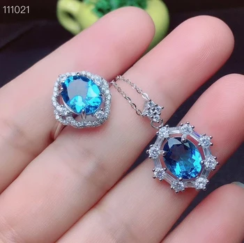 Nové atraktívne ocean blue topaz drahokam krúžok náhrdelník šperky set nádherné strieborné ozdoby prírodný klenot klasické farebné dievča, darček