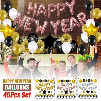 45Pcs Nastaviť 16Inch Fóliové Balóniky Šťastný Nový Rok Doma Centrá Party Dekorácie Oslava Dodávky 2020 List Silver/Gold/Rose Gold