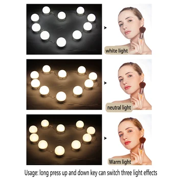 LED 10V make-up Lampa Zrkadlo na líčenie svetlá Stmievateľné 3 Režim Spálňa Bielizníka Lampa Hollywood Style Zrkadlo na líčenie Svetlo 12 Žiarovky Auta