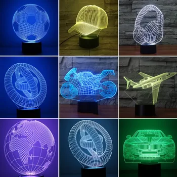 Dotykový Spínač 3D Lampa LED Nočné Svetlo Tvorivé Futbal Gitara USB Osvetlenie Abajur Dekoratívne Luminaria Novinka Lampada Nočného