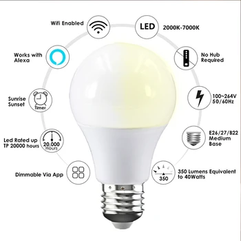 15W WiFi Smart Žiarovky B22 E27 LED RGB Lampa Pracovať S Alexa/Domovská stránka Google 85-265V RGB Biela Stmievateľné Časovač Funkcia Magic Žiarovka