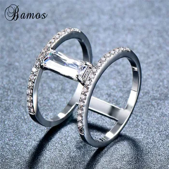 Bamos Luxusné Ženské Veľké AAA Zirkón Kamenný Kruh, Strieborná Farba Šperky B Prstene Pre Ženy