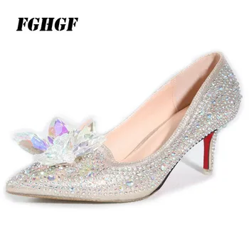 34-45 veľkosť hot štýl Popoluška štýlové svadobné topánky dámske poukázal jeden topánky plytké ústa vodou vŕtať bridesmaid, obuv
