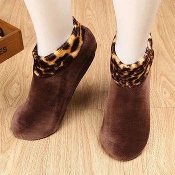 1 Pár Nový Štýl Poschodí non-slip ponožky Teplé Leopard tepelnej ponožky vnútorné papuče ponožky leopard tlač mäkké, hrubé ponožky TSLM1
