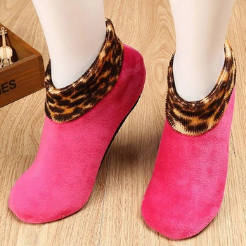 1 Pár Nový Štýl Poschodí non-slip ponožky Teplé Leopard tepelnej ponožky vnútorné papuče ponožky leopard tlač mäkké, hrubé ponožky TSLM1