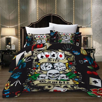 Vysoká Kvalita posteľnej bielizne a Nastaviť Jeden Manželskou posteľou King Size 2/3ks s Obliečky na vankúš s sito lebky poker Domova Obliečky