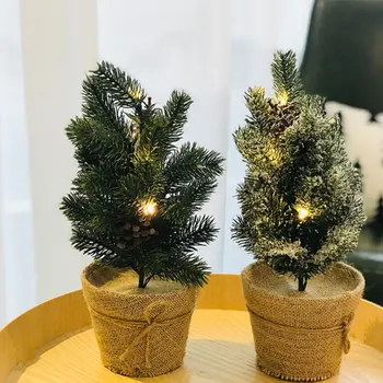 Umelý Vianočný Stromček Črepníkové Rastliny s LED Svetlo, Vianočné Dekorácie pre Domov Tvorivé LED Vianočné Dekoratívne Lampy