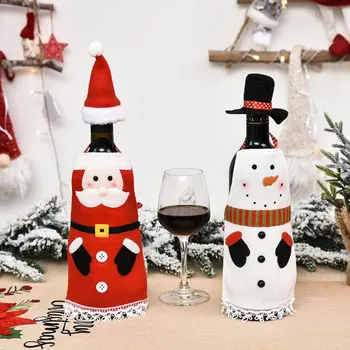 Vianočné Ozdoby Tvorivé Santa Claus Fľaša Vína Kryt Fľaša Vína Taška Šampanské Taška Snehuliak Najnovšie