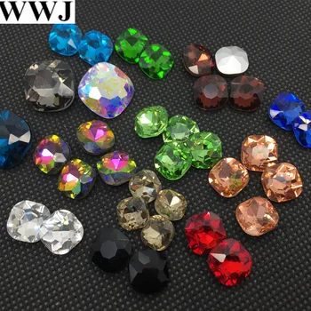 Všetky Veľkosti Zvyšok Farby tuku námestie crystal ozdobný kameň, 8mm,10mm,12mm Pointback Sklo Šperky, Perly Žiadne otvory