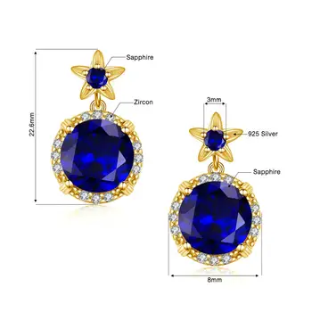 Reálne 925 Sterling Silver Náušnice Blue Sapphire Ručné Dizajnér Jemné Šperky Kvetinové Módne Náušnice Stud Pre Ženy