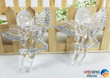 Vianočné ozdoby, svadobné svadobné rozloženie Mrazené efekt 8 CM akryl strieborný efekt Anjel 2