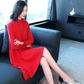 Móda Voľné Ženské Práce, Business Šaty Elegantné Pevné, Červená Farba Jeseň Rovno Bežné Kancelárske Šaty ETM033