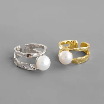 Ľalie Šperky Reálne Sladkovodné Perly 925 Sterling Silver Ring Otvoriť Krúžok Umelo Pestované Perly Ženám Žena Prst Prsteň