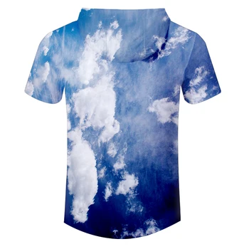 CJLM Unisex Bežné Značky Tričko s Kapucňou Muž Polyester Hoodies Tee Tričko 3D Full Vytlačené Modrú Oblohu A Biele Oblaky pánske T-shirt