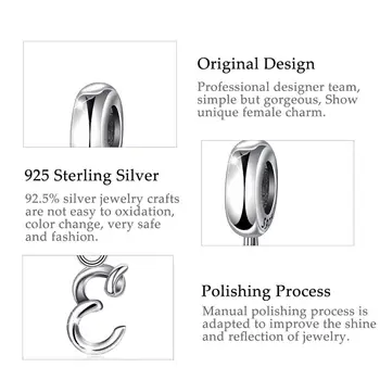 Eudora 925 Sterling Silver jedinečné Písmeno E Abecedy Guľôčok pre Značku originálne Náramky, Prívesky Ženy Šperky DIY Príslušenstvo Darček