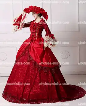 Jeden Kus Šaty Gothic Lolita Cosplay Lolita Šaty červené Vintage Básnik Dlhé Rukávy Šaty, Klobúk Spodnička