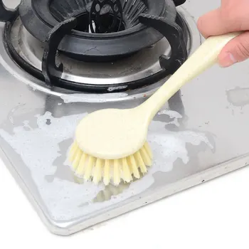Non-stick pan kefa Multi-funkčné dlhé rukoväte čistiaca kefa z Pšeničnej slamy môže byť umyté riady so štetcom
