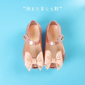 Detské sandále deti ležérne topánky luk princezná topánky dievčatá sandály 2019 lesk ryby úst jelly topánky batoľa detská obuv