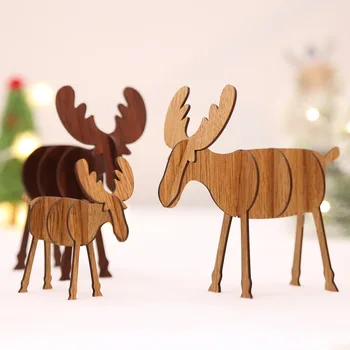 DIY Drevené Vianočné Elk Jeleň Dekorácie na Vianočný Strom Závesné Dekoratívne Ozdoby Prívesok Darček