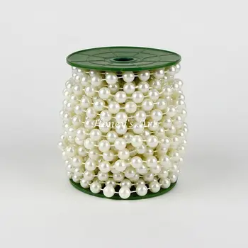 10M 1 Rolka 10 mm Krém Perly Perličkové Girlandy Reťazca Svadobné Dekorácie Centrum Sviečka Crafting DIY Prospech