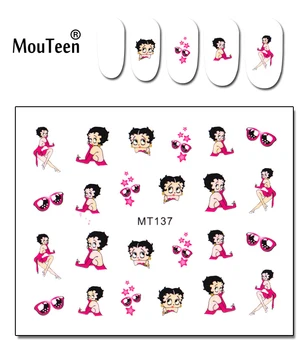1 List Nechtov MT137 Ružová Betty Boop Okuliare Cartoon Nail Art Vody Prenos Nálepky Kotúča, Pre Nail Art Decoration