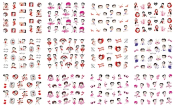 1 List Nechtov MT137 Ružová Betty Boop Okuliare Cartoon Nail Art Vody Prenos Nálepky Kotúča, Pre Nail Art Decoration