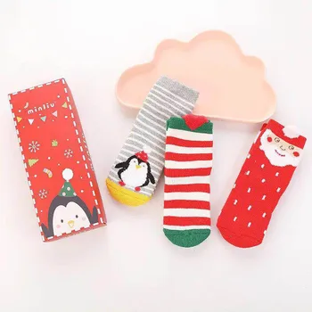 3Pairs Zimné Bavlna, Baby, Dievčatá, Chlapcov Ponožky Batoľa Unisex Vianočné Socking Dieťa Cartoon Ponožky pre Dovolenku