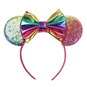 Disney 1pcs Dievča pokrývku hlavy Minnie Mickey Uši Sequin Čelenka na Vlasy Príslušenstvo Hairband Vianočné Vlasy Luky pre dievčatá, ženy darček
