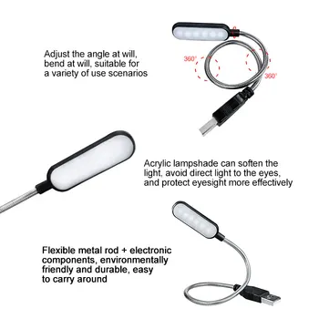 Flexibilný Prenosný Stôl Stolná Lampa Mini Oko-starostlivosť o Knihe Svetla na Čítanie, 6 Led USB Notebook Prenosný POČÍTAČ je Napájaný Osvetlenie Klávesnice