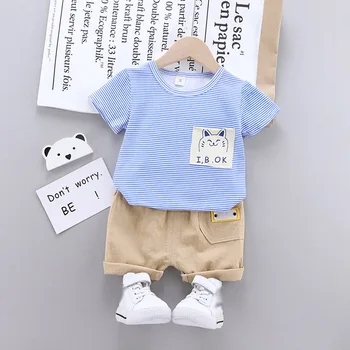 2ks/set Letné Baby Chlapci Bavlna Vyhovovali Deti Cartoon Vzor Zabezpečovacie Krátky Rukáv Oblečenie