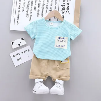 2ks/set Letné Baby Chlapci Bavlna Vyhovovali Deti Cartoon Vzor Zabezpečovacie Krátky Rukáv Oblečenie