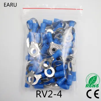 RV2-4 Modrým Krúžkom Izolované Drôty Konektor Elektrické Krimpovacie Terminálu Kábel, Vodič 1,5-2.5mm2 100KS/Bal RV2.5-4 RV