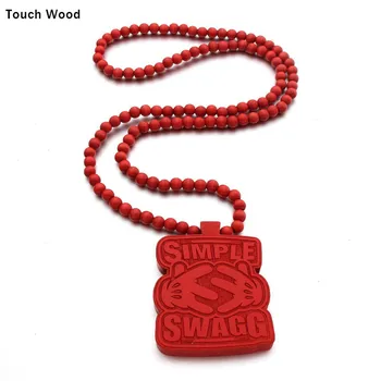 Drevo prívesok list SWAG náhrdelník Hip-hop šperky