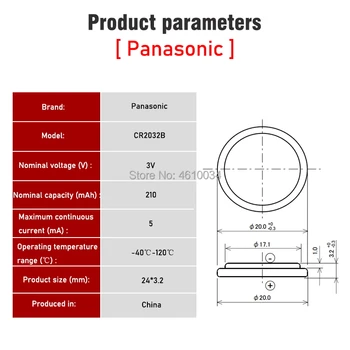 100KS Pôvodné Panasonic CR2032B CR2032HR 3V Vysokej Teploty mManganese Uhličitého Auto Sledovanie Tlaku v Pneumatikách Tlačidlo Batérie
