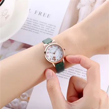 Ženy módne hodinky 2020 Hot predaj Jednoduchosť Bežné Kožený pás Cute cat tvar Dial Žien Quartz Hodinky Darček Hodinky