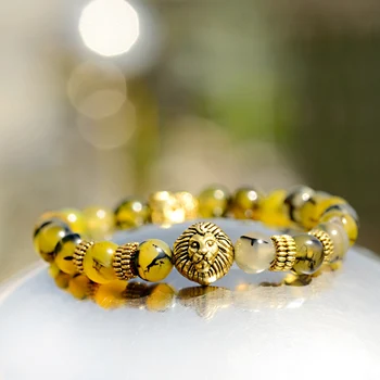 Kúzlo Gold Lion&Budha Náramok Mužov Trendy Prírodného Kameňa Náramky & Prívesky Pre Ženy Dragon Korálkové Jogy Náramky Pulseira