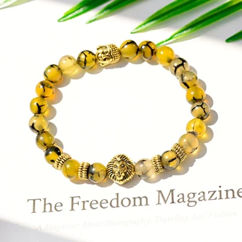 Kúzlo Gold Lion&Budha Náramok Mužov Trendy Prírodného Kameňa Náramky & Prívesky Pre Ženy Dragon Korálkové Jogy Náramky Pulseira