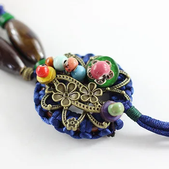 Ručné Lano Tkané Vintage Strapec Prívesok Náhrdelník Japonský Štýl Dlhý Sveter Reťazca Kolo Kvet Korálky žena Šperky