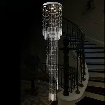 Nový Moderný Dizajn Dlho Crystal Chandelies listry de cristal LED žiarovka Schodisko Osvetlenie Dia60*H250cmFree Doprava