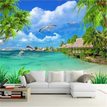 Vlastné 3D Fotografie Tapety na Pláž, Výhľad na More Kokosové Palmy Scenérie Nástenné Maľby Obývacia Izba, Spálňa Decor nástenná maľba na Stenu Papier 3D