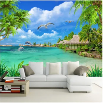 Vlastné 3D Fotografie Tapety na Pláž, Výhľad na More Kokosové Palmy Scenérie Nástenné Maľby Obývacia Izba, Spálňa Decor nástenná maľba na Stenu Papier 3D