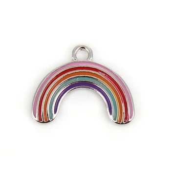 DoreenBeads Rainbow Strieborná Farba Prívesky, Zinok, Zliatiny Založené Charms Multicolor zobrazili kľúčové tlačidlá pre DIY Šperky 19 x15mm( 5/8